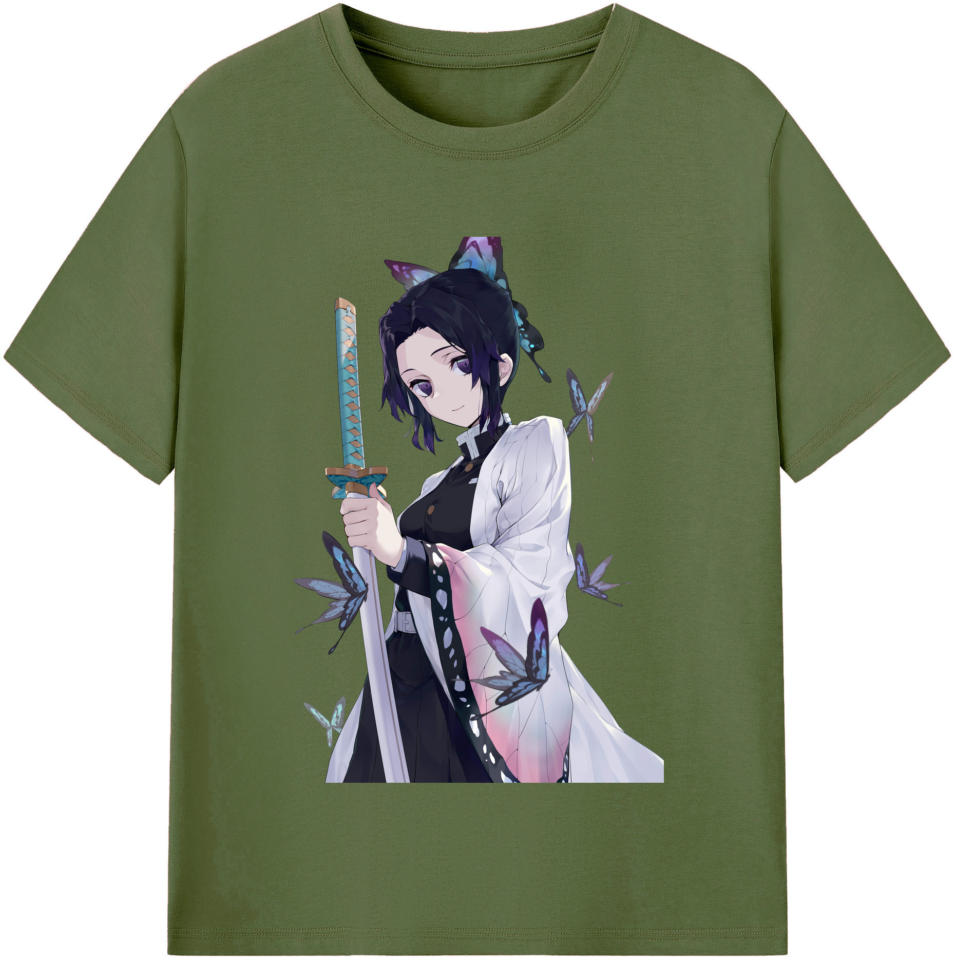（画像用） 鬼滅の刃（きめつのやいば）蟲柱-胡蝶 しのぶ／こちょう しのぶ Kochou Shinobu 綿100％半袖Tシャツ（フロントプリント）